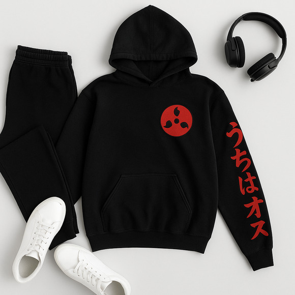 Naruto Shippuden Sasuke Sharingan Black Hoodie Anime Sweatshirt | Adult Small - Picture 2 of 9
